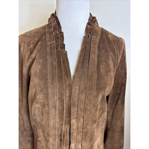Chico's Genuine Leather Jacket Brown Suede Full Zip Size 1 - Picture 2 of 5